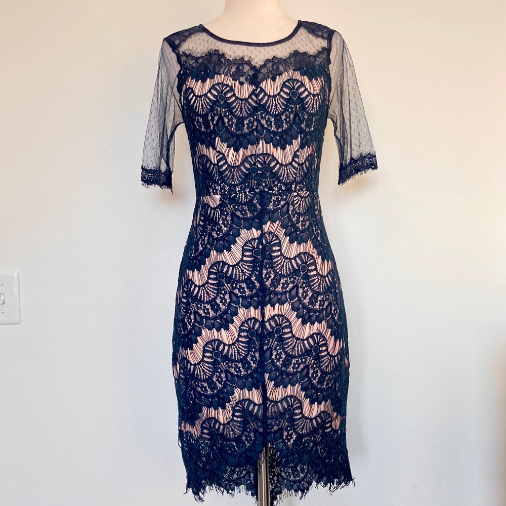 ModCloth Sheer Mesh Back Lace Fitted Midi Dress Forest Dark Green Modern Vintage